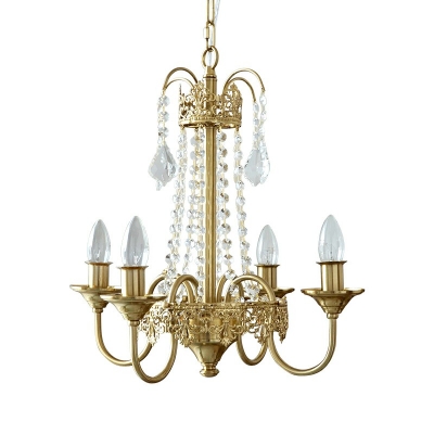 4 Lights Gold Crystal Chandelier Art Deco With Crystal Draping Unique Chandeliers