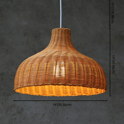Asia 1 Head Pendant Light Kit Wood Suspension Lamp with Bamboo Rattan Shade in Wood
