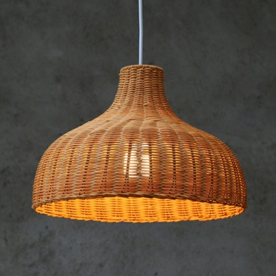 Asia 1 Head Pendant Light Kit Wood Suspension Lamp with Bamboo Rattan Shade in Wood