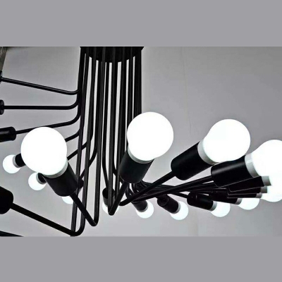 Black Spiral Chandelier Light Vintage Style Iron 20/26 Bulb Stair Hanging Lighting