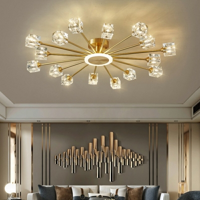 Brass Finish Crystal Sputnik Ceiling Flush Mount Bedroom Flush Mount Ceiling Lights