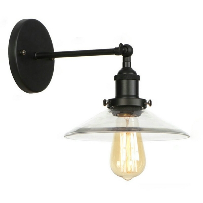 Clear Glass  Wall Light with Plug in Cord 1 Light in Black Industrial Sconce Light for Study Living Room
