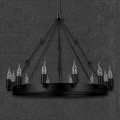 Colonial Style Black Chandelier with Candle 12-Light Metal Hanging Light for Bedroom