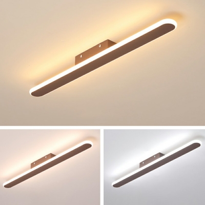 Contemporary Art Deco LED Linear Ceiling Flush Light Acrylic Round Corners and Linear Frame Pendant Lighting in Coffee Finish
