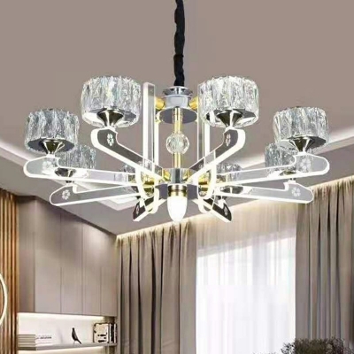 Contemporary Chrome Cylinder Pendant Chandelier Crystal LED Dining Room Suspension Lamp