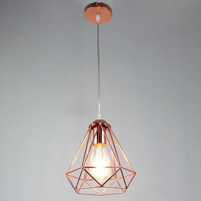 Dining Table Cage Pendant Light 1-Head Metal Industrial Rose Gold Finish Hanging Light