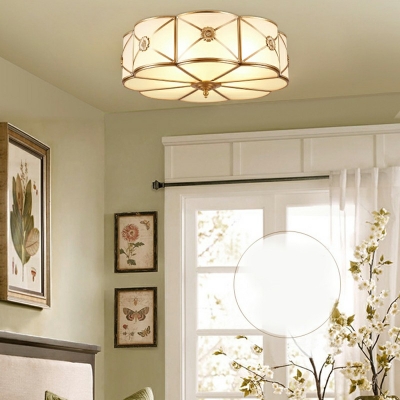 Drum Shade Bedroom Flush Mount Lighting Traditional Frost Glass 3/4/6-Light Gold Ceiling Light