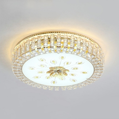 Gold Drum Shape Crystal Ceiling Lighting LED Living Room Flush Lamp