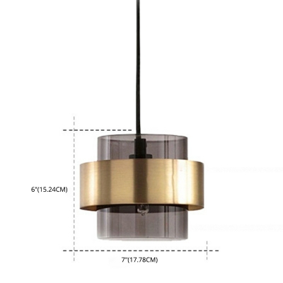Gold Stunning Pendant Light Embedded with Smoke Gray Glass for Bedroom Dining Room