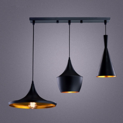 Industrial Black Metal Pendant Light with Linear/Round Canopy Dinning Room Hanging Light