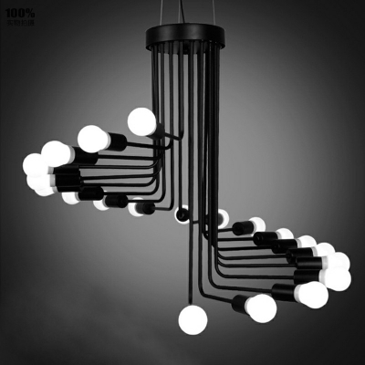 Industrial Chandelier Pendant Light Spiral Iron Exposed Bulb Chandelier in Black