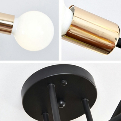 Industrial Concise Linear Semi Flush Light Metal 6 Bulbs Ceiling Light 27.5
