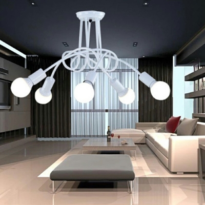 Industrial Edison Bulb Wrought Iron Large LED Semi Flush Ceiling Light for Dining Room Living Room