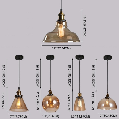 Industrial Vintage Single Pendant Lights Clear Glass Shade Hanging Lighting for Dining Table