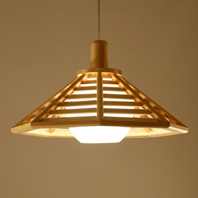 Japanese Cone Pendant Lamp Bamboo 1 Bulb Hanging Light Fixture in Wood for Teahouse