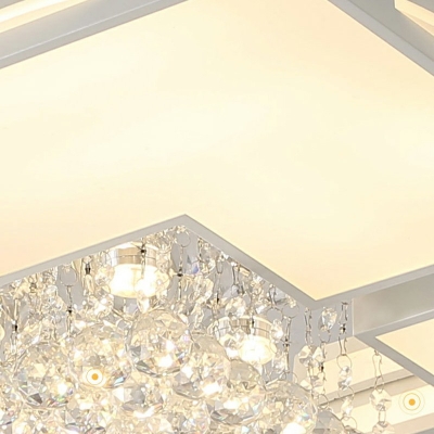 LED Flush Light Fixture Simple Crystal Ceiling Flush Mount in White for Living Room