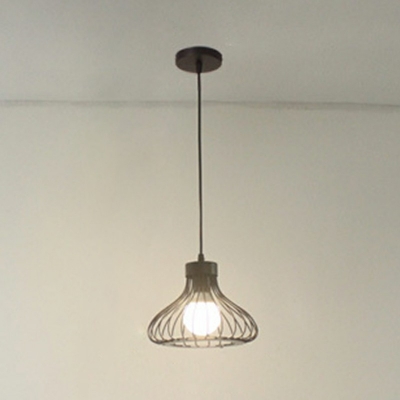 Loft Style Flask Shaped Pendant Lights Black Metal Caged 1 Head LED Ceiling Pendant for Foyer Porch