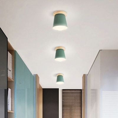 Macaron Iron 1 Light Cone Semi Flush Ceiling Light Metal Ceiling Flush Mount for Living Room