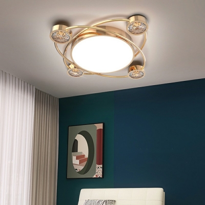 Metallic Ceiling Flush Contemporary Arcylic LED Flush Mount Fixture with Crystal in Stepless Dimming