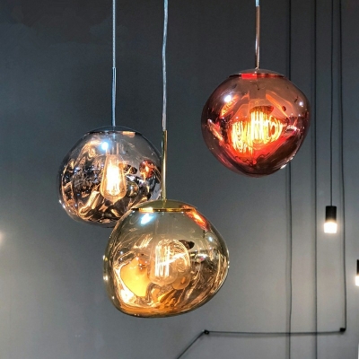 Mid-Century Rock Hanging Ceiling Lights Dimpled Blown Glass Hanging Pendant Lights for Restaurant
