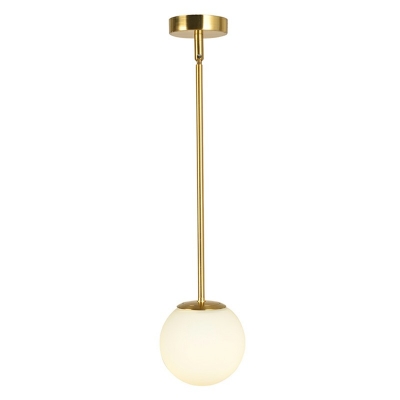 Modern Style Golden Single Bulb Pendant Lamp White Glass Globe Shade Lighting Fixture for Bedroom