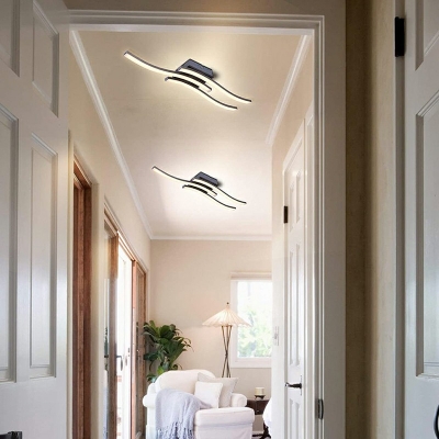 Modernist Wave Semi Flush Mount Light Aluminum Ceiling Light in White Finish for Bedroom
