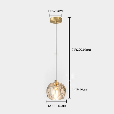 Single-Bulb Clear Crystals Block Hanging Pendant Lights Hanging in Gold for Dining Table
