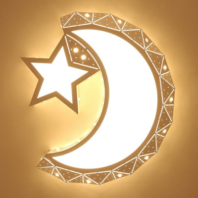 Single Light Moon-Star Pattern Acrylic Flush-Mount Light Fixture for Children Room