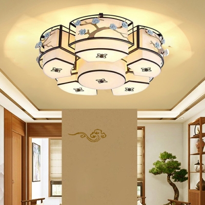 Traditional Style Blue Flush Mount Ceiling Light Vintage 8-Bulb 26.5 Inchs Wide for Living Room