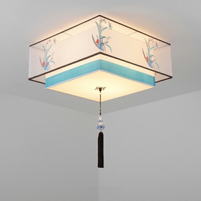 Traditional Style Blue Flush Mount Ceiling Light Vintage 9.5 Inchs Height with Tassel Knot Living Room