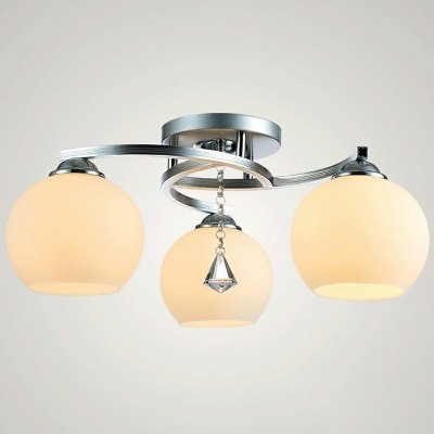 3/5 Lights Globes Semi-Flush Mount Ceiling Light in Chrome Living Room Flush Mount Lighting