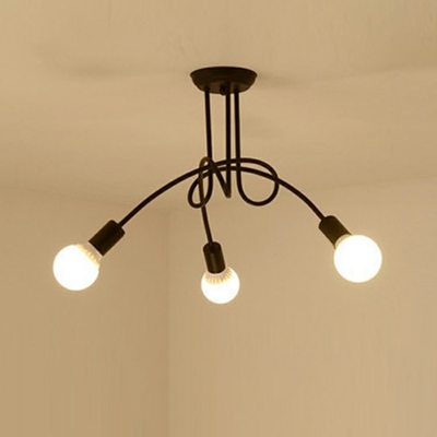3 Light Metal Semi Flush Mount Light Industrial Black and White Sputnik Ceiling Lighting