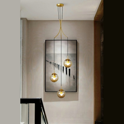 Amber Glass Globe Pendant Lighting Postmodern Golden Ceiling Light for Bedroom