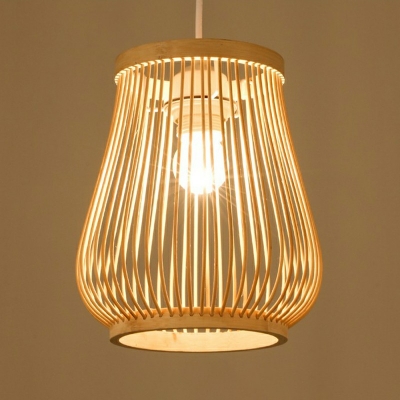 Asia 1 Head Pendant Light Kit Wood Suspension Lamp with Bamboo Shade in Light Wood