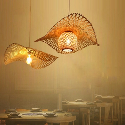 Asian Style Pendant Suspension Lighting Wooden Bamboo 1 Head Tea Room Pendant Ceiling Light