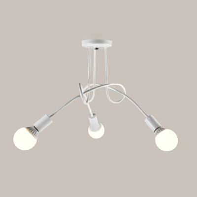 Bare Bulb Lamp Semi Flush Light Fixture Metal Ceiling Mount Chandelier 19 Inchs Height