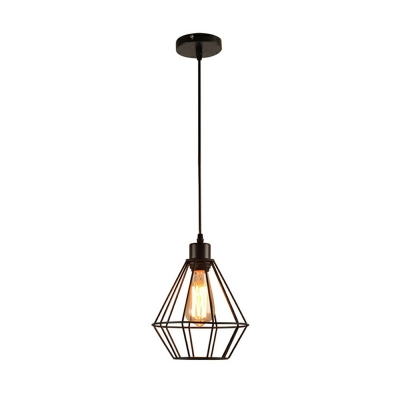 Black Caged Hanging Light Fixtures Vintage Industrial Iron 1 Bulb Pendant Lighting for Restaurant