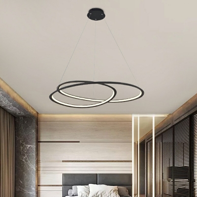 Black Multi Ring Hanging Ceiling Light Modernism Metal Led Pendant Light Warm Light for Home