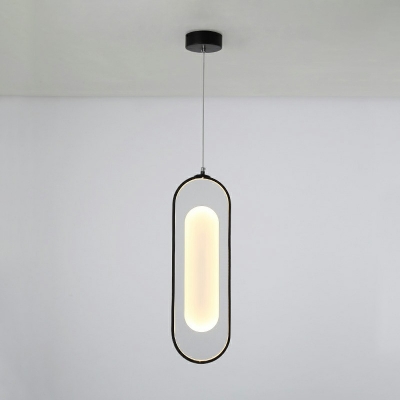 Black Oval Metal Ring LED Pendant Postmodern Bedroom Arcylic Shade Hanging Lamp in 3 Colors Light