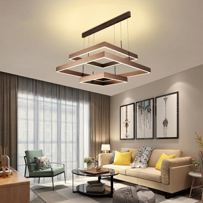 Contemporary Coffee Finish Chandelier 3-Tier Square Living Room Chandelier Hanging Light for Dinning Room
