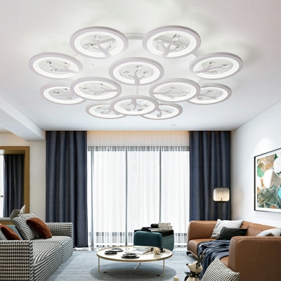 Contemporary Simplicity Crystal and White Acrylic LED Ceiling Light Multi Circles Design for Living Room