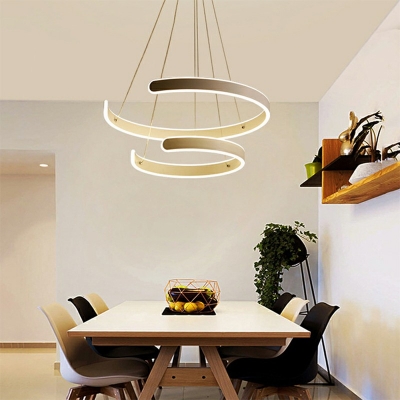 Contemporary White Finish LED Metal Suspension Pendant Light for Dining Room