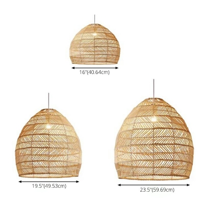 Curved Pendant Light Chinese Bamboo 1 Bulb Beige Ceiling Suspension Lamp for Kitchen