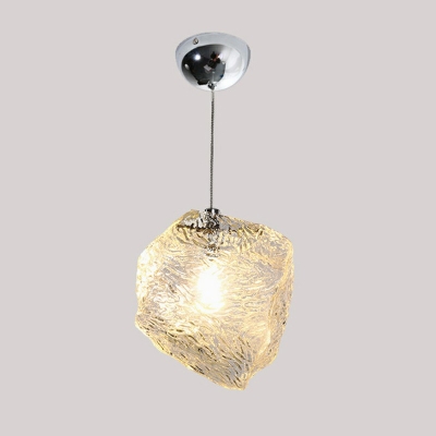 Gem Shaped 1-Bulb LED Suspension Light Clear Glass Nordic Style Pendant Lamp in Chrome