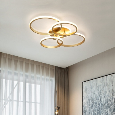 Gold Rings Ceiling Light Stylish Modern Acrylic LED Semi Flush Mount Lamp for Living Room
