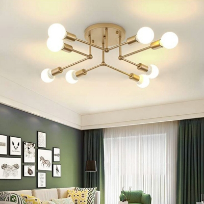 Industrial Edison Bulb Wrought Iron Large LED Semi Flush Ceiling Light for Living Room