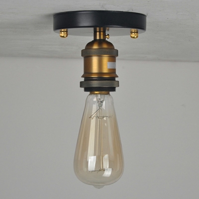Industrial Exposed Bulb Flush Mount Lighting Fixtures Metal 1 Light Flush Mount