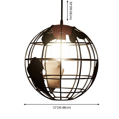 Industrial Orb Pendant Light 39 Inchs Height Globe Shade Single Light for Coffee Shop