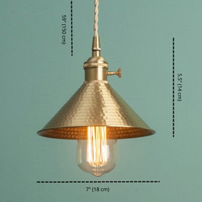 Industrial Retro Cone Shade Pendant Light Metal 1 Light Hanging Lamp in Gold