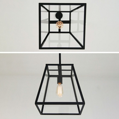 Industrial Retro Rectangle Pendant Light Metal 1 Light  Hanging Lamp in Black